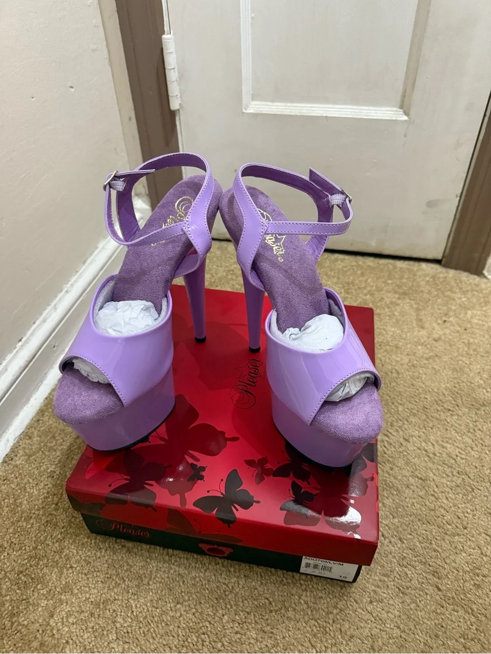 Pleaser Lilac Platform Stiletto Sandals with Ankle Strap